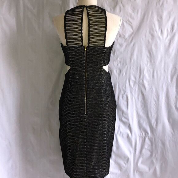 ELLIATT- Black Netting Over Metallic Silver Lining Dress, Cut Out Sides, Size M - Picture 8 of 14